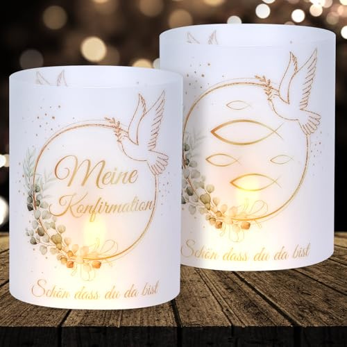 Cefoaie 16 Windlichter Tischdeko - Eukalyptus Grün - Schön DASS du da bist - Deko für Teelichter und Kerzen - Konfirmation, Taufe, Kommunion, Hochzeit, Feier, Einschulung
