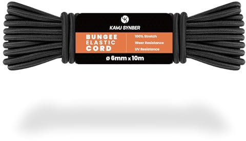 Kamu Synber Cuerda Elástica 6mm x 10m Cuerda de Goma Elastica para Lona, Remolque, Piscina, Pulpos | Negro