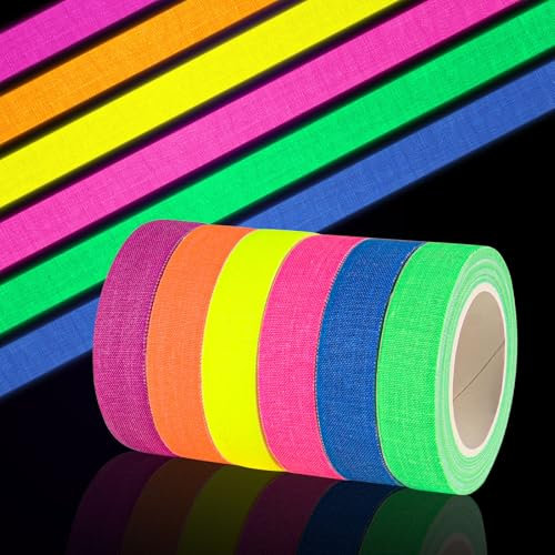 Baroce Nastro Neon, Nastro Adesivo Colorato, 6 Rotoli - 30Mx15mm Nastro Adesivo non Fluorescente, Nastro Adesivo Decorativo, Blacklight Reattivo Nastro per Decorazione Feste, Halloween, Artigianato