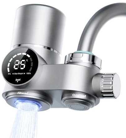 Wasserfilter Wasserhahn, Kalkfilter Wasserhahn, Wasserfilter Trinkwasser, Wasserhahn Filter Entfernt Chlor, Schwermetalle und Schlechten Geschmack (inkl. 1 Filter, 12 Adapter)