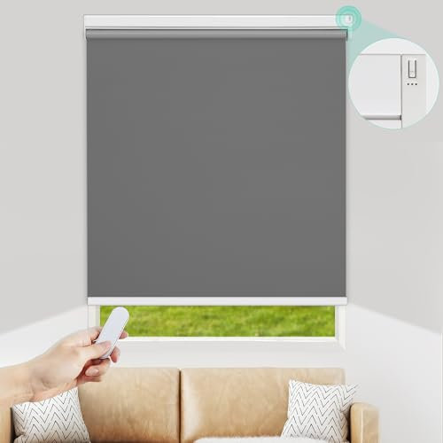 Allesin Wiederaufladbare Verdunklungsrollo ohne Bohren, B90x H150 cm Anthrazit, Elektrische Rollo Innen, 100% Verdunkelung Sonnenschutz Smart Rollo mit Fernbedienung Kompatibel Alexa