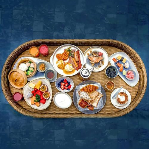 NSTVVEE Schwimmendes Tablett für Swimmingpools, Pooltabletts – ovales Rattan-Serviertablett für Swimmingpool und Strand, Hotel, Villa, Frühstück, luxuriöses schwimmendes Korbtablett – 39,4