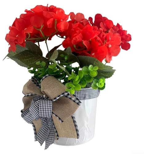 Guirnalda de cesta colgante, corona de cubo de geranio rojo, cesta colgante artificial para porches, patios, entradas para decoración