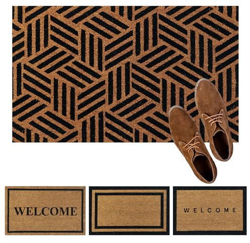 Coir Doormat 60 x 40cm - Durable indoor coir door mat, outdoor shelterd use mats are elegant door mats for your entrances. Non slip door mats with latex (rubber) backing 17mm thick heavy duty.