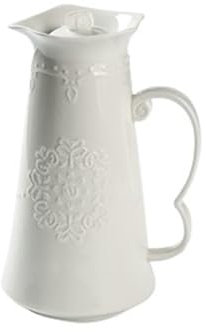 FAJNUZI2024 Carafe Eau Pichet à Eau Vintage en Porcelaine Blanche gaufrée de 1,2 L, Bouilloire à café en céramique for café, théière Fleurie for cérémonie du thé Pichets à Eau