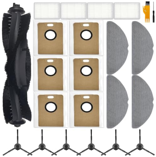 Homruich 21 Pezzi Accessori per Tapo RV20 Max Plus / RV20 Max / RV30 Max Plus / RV30 Max Aspiratore, 1 Spazzola Principale, 4 Filtri, 4 Asciugamani, 6 Sacchetti di Polvere, 6 Spazzole Laterali