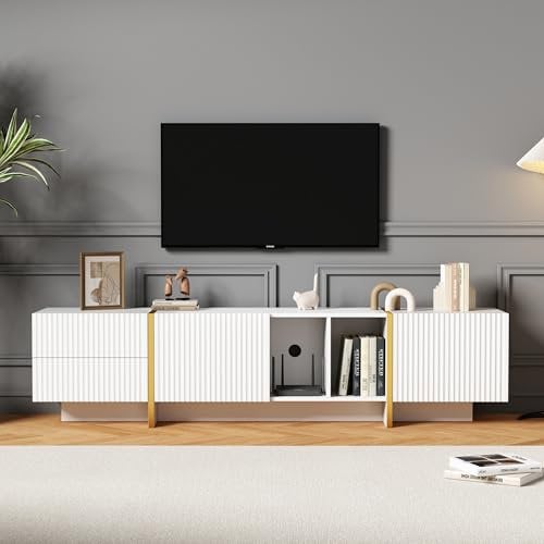 LERFAN Moderno armario de TV vertical de lujo con múltiples funciones de almacenamiento para televisores de hasta 80 pulgadas, armario de TV para sala de estar, 190 x 35 x 45,5 cm (blanco)