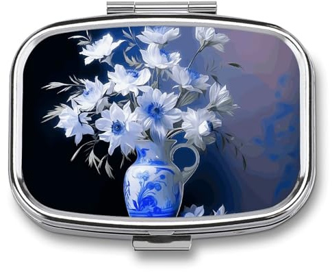 A Vase Pill Box Cute Square Pill Case Portable Medicine Tablet Vitamin Holder Organizer for Purse Pocket