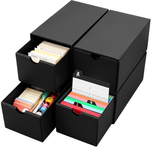 HIMOMO 4 Stück karteikarten box a7, Schwarz karteikarten aufbewahrung, lernkarten box für Lernen, Home, Rezepte, Büro(22, 5 x 11, 5 x 4, 5 cm)