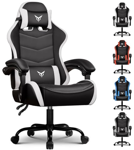 GTPLAYER Gaming Stuhl Bürostuhl Ergonomischer, Gaming Chair verstellbare Kopfstütze und Lendenwirbelstütze, Gaming Sessel, Weiß