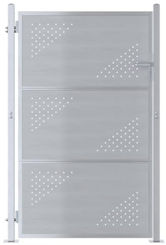Mhdvray Gartentor Edelstahl 100 x 150 cm Silber Modernes Design Robust Rostfrei Mit Schloss Für Garten Zaun und Terrasse