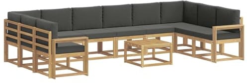 vidaXL Outdoor-Sofagarnitur mit Kissen 11 pcs Weiß und Anthrazit, Akazienholz Sofa, modernes Garten-Sofa, wetterfestes Sitzmöbel, Flexibles Möbelstück für den Hinterhof