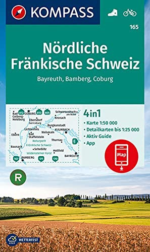 KOMPASS Wanderkarte 165 Nördliche Fränkische Schweiz, Bayreuth, Bamberg, Coburg 1:50.000: 4in1 Wanderkarte mit Aktiv Guide und Detailkarten inklusive ... Verwendung in der KOMPASS-App. Fahrradfahren.