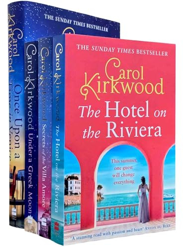 Carol Kirkwood 4 Books Collection Set (Under A Greek Moon, The Hotel On The Riviera, Secrets of the Villa Amore & Once Upon a Time in Venice [Hardback])