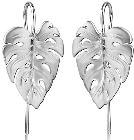 viva-adorno 1 Paar Damen Ohrringe 925 Sterling Silber Ohrhänger Monstera Blatt Blätter matt mattiert Z535