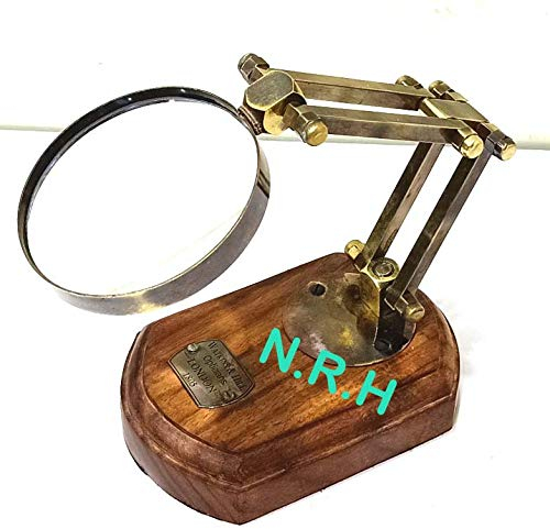 Lupe im Vintage-Stil für den Schreibtisch, nautische Messinglupe auf Holzständer