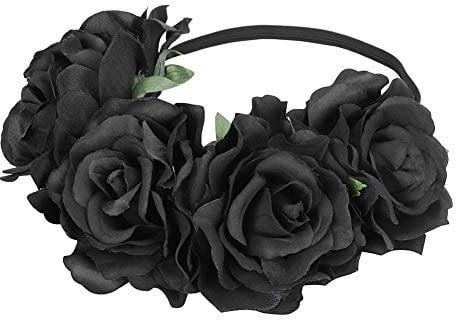 Halloween Black Flower Crown Headband Hair Wreath Gothic Garland Headpiece Headdress Day of The Dead Costume Accessories Fancy Dress for Halloween Christmas Costume Party Masquerade Hen Party