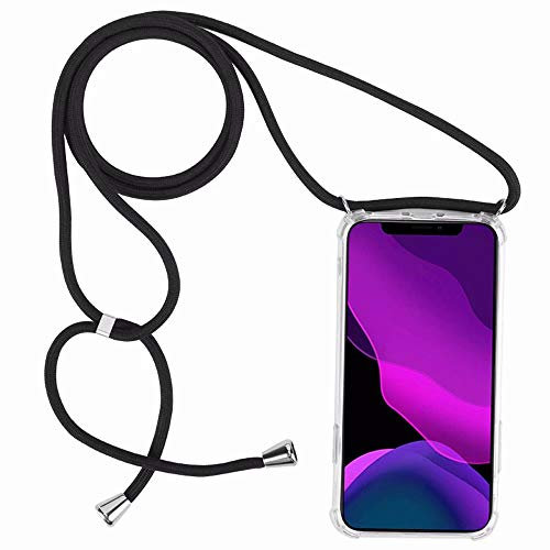 2ndSpring Coque avec Collier Compatible avec Huawei P20,Tour de Cou Lanière en Corde Pendentif Housse,Noir