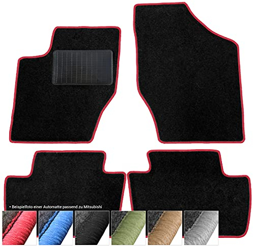 moto-MOLTICO Fußmatten Auto - Velours Autoteppiche passend für Mitsubishi Space Star (1999-2005) - 4-teiliges Set - Schwarze Automatten mit Roten Ziernähten