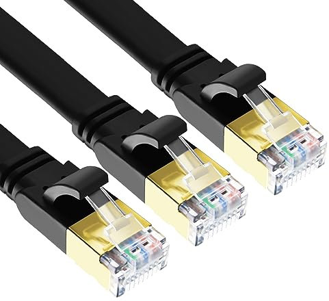 Yauhody Cat 8 Câble Ethernet 0.5m 3 Pièces, RJ45 Câble Réseau Plat 40Gbps 2000MHz S/FTP Super Débit Double Blindage Cable Internet Compatible avec PS5 TV PC Router, Plus rapide que Cat7 (Noir)
