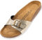 Palado Damen Pantoletten Malta - extra bequeme Sandalen - modische Hausschuhe mit Natur Kork - Made in EU - Sandaletten mit Sohle aus feinstem natur Leder Metallic Caro Gold 39 EU