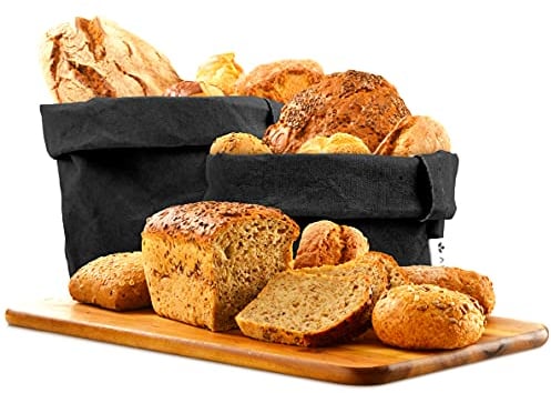 Aiire 3 Brotkorb Stoff ökologisches Kraftpapier - Aufbewahrungskorb, Obstkorb, Obst Aufbewahrung Modern - Küche Organizer, Bad Deko - Papiersack Blumentopf, Übertopf Schwarz
