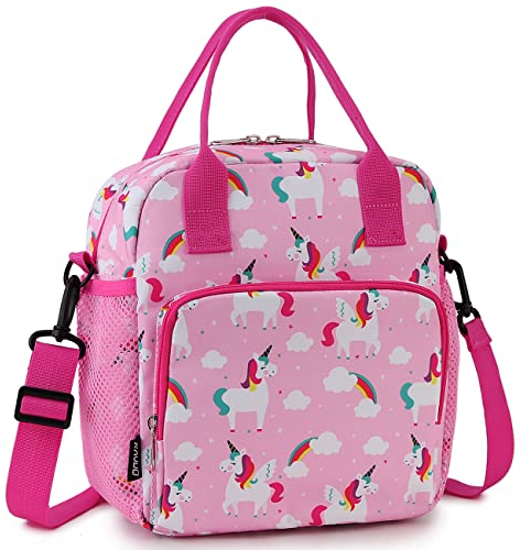 RAVUO Bolsa Almuerzo, Bolsa Térmica Comida Infantil Bolsa Porta Alimentos Bolsa Frigo con Correa Ajustable para Niñas Escuela Playa Picnic Unicornio Rosa