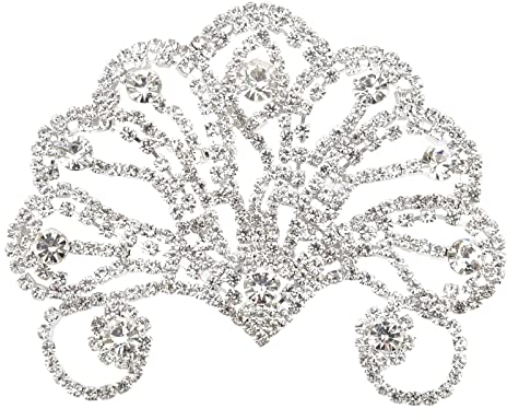 FINGERINSPIRE Strassapplikationen in Pfauenschwanzform eleganter silberner Kristall-Strass für Hochzeitskleider zum Nähen von Strass-Patches für Kleiderkopfschmuck, Kleid, Schuhe