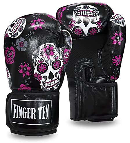 Boxhandschuhe Damen Kickboxen Frauen Box Handschuhe Punchinghandschuhe 8 10 12 14 oz Kickboxhandschuhe Handschuh für Boxen Training Kampfsport Sandsack MMA Sparring (8oz, Schwarz)