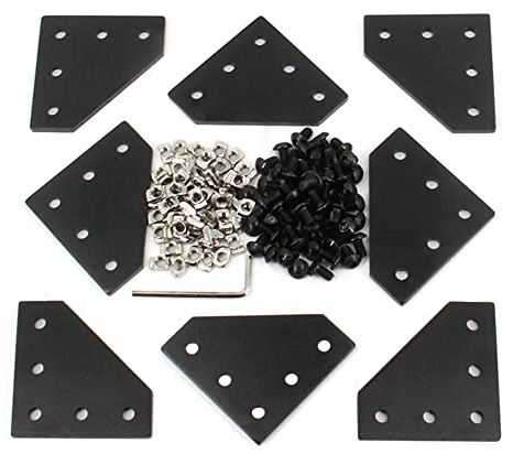 Yeebyee Placa de soporte de esquina 2020 en forma de L 5 agujeros Placa de unión exterior de 90 grados con tornillos M5x8mm y tuercas en T para perfil de extrusión de aluminio de la serie de 20x20mm