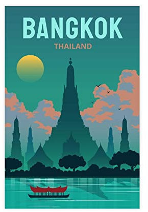 MAHWER Vintage Bangkok Thailand Poster Leinwand Poster Wandkunst Dekor Druck Bild Gemälde für Wohnzimmer Schlafzimmer Dekoration ungerahmt 20 x 30 cm
