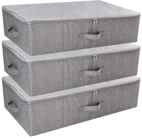 iwill CREATE PRO Unterbett-Aufbewahrungsbehälter, faltbar, waschbar, staubdicht, für Schrank, Kleiderschrank, Kleidung, Decken, Bettdecken, Pullover, Organizer, Dunkelgrau, 3 Stück