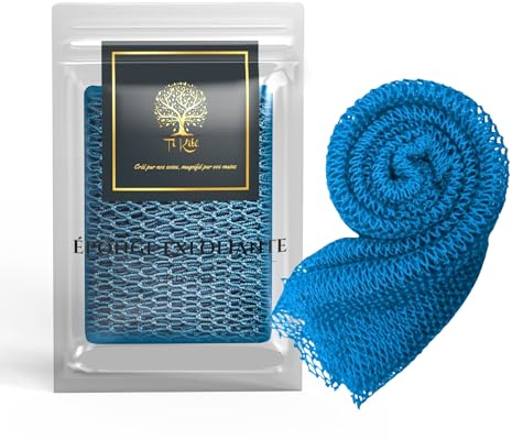 Sarhaana Filet de Douche africain Djampe Eponge de Bain exfoliante Gant Fleur de Toilette XL Accessoire Femme Homme Enfant Filet de Gommage corporelle (BLEU CIEL)