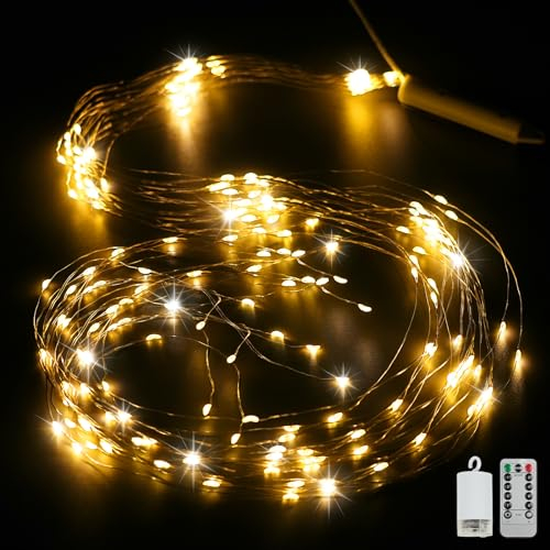 Annefly Lichterschweif 1M 100 LED Lichterbündel Batteriebetrieben,8 Modi Wasserdichte Wasserfall Lichterkette mit Fernbedienung,Lichterkette Batterie mit Timer für Valentinstag Innen Außen Deko