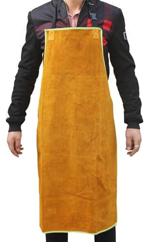 Lederkleidung Schweißerschürze mit Ärmel, Hitzebeständig Widerstandsfähiger Schweißermantel Schweißerjacken für Männer und Frauen