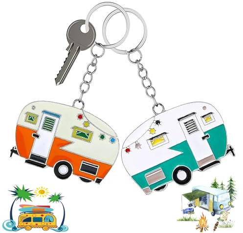 TJYAEKLTD Porte-clés de caravane, pratique et élégant Happy RV Camper, accessoire de porte-clés de camping pour les amoureux, vert et orange, taille unique
