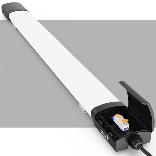 ANTENLICHT LED Feuchtraumleuchte 60CM mit 18W 1980Lumen Kaltlweiß 5000k, Einfache Montage Wannenleuchte Flach Deckenleuchte Wasserfest IP65 Werkstattlampe für Büro Keller Garage, Schwarz