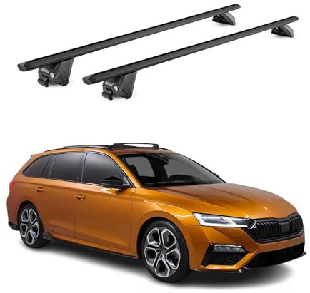 OMAC Dachträger für Jaguar XF X250 Kombi 2008-2015 Aluminium Schwarz | TÜV geprüft, bis 100 kg Traglast, T-Nut-Befestigung, für integrierte Dachreling geeignet, Querträger, Grundträger
