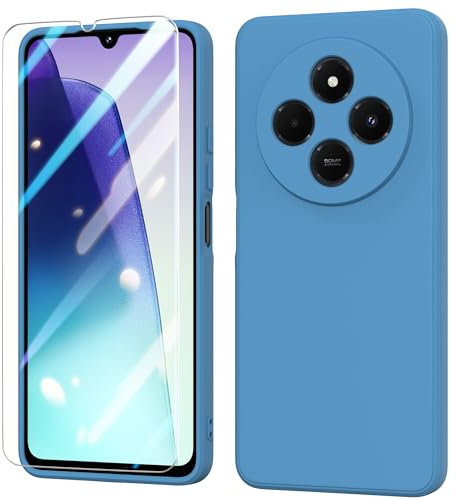 BUTISHIYU Hülle für Xiaomi Redmi 14C Handyhülle + Schutzfolie,Liquid Silikon Schutzhülle mit Redmi 14C TPU Case Kratzfest Stoßfest Fallschutz Schutzhülle für Xiaomi Redmi 14C (6.88) - Blau