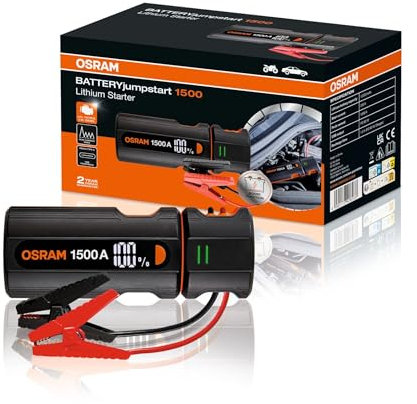 OSRAM BATTERYjumpstart 1500, power bank per avviamento di emergenza, avviatore di emergenza al litio, per veicoli a 12 V con motori benzina fino a 6,0 litri e diesel 3,0 litri