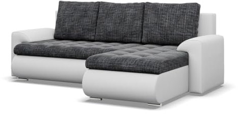 Mebligo - Ecksofa mit Schlaffunktion und 2 Bettkasten Schwarz + Grau 230x89x159 (BxHxT) FORESTA - Rechts Eckcouch, Sofas & Couches, Couch L Form, Cauchsofa, Sofa Wohnzimmer