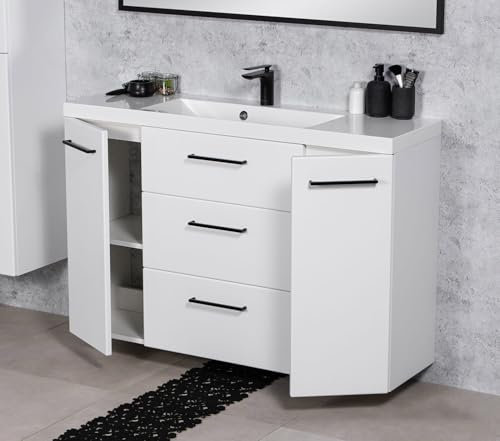 Quentis Badmöbelset Domino Slim Line Breite 120 cm, weiß matt, Tiefe 35 cm, Waschtischunterschrank montiert (weiß matt, 120 cm)