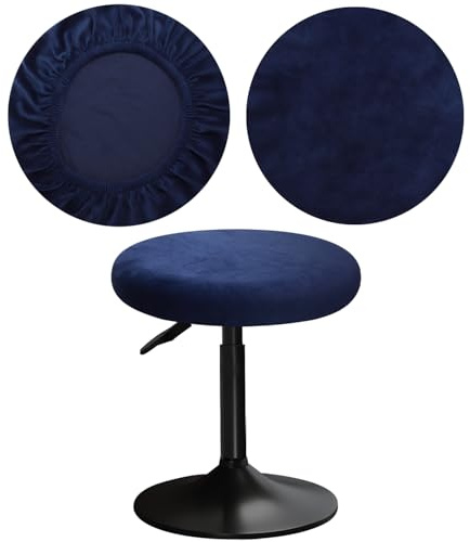 YINGAYOU Hockerbezug Rund 30-40 cm Bezug Hocker Rund Samt Luxuriöser Stoff Waschbar Dehnbar Wunderschöne Farbe für Runde und Eckige Hocker (1, Dunkelblau)