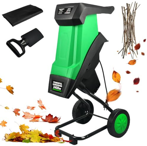 Trituratore elettrico da giardino, 2400 W, 4500 giri/min, resistente, per la pulizia del cortile, diametro massimo di taglio 4 cm, ideale per compostaggio e trucioli di legno