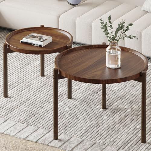 Runde Couchtische, 2er-Set, runder Beistelltisch, kleine Nisttische, Beistelltisch, für Wohnzimmer, Schlafzimmer, Balkon