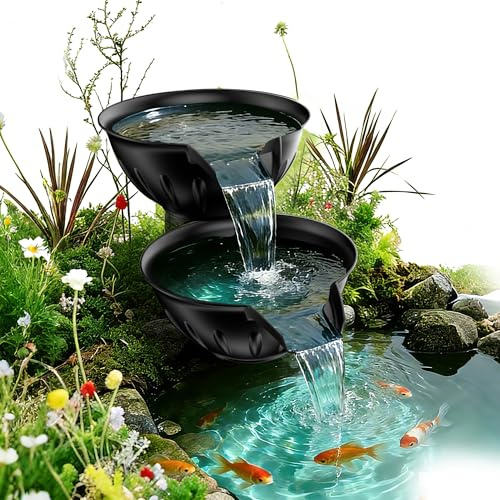 POPOSOAP Überlaufschale & Becken Brunnen Set | Überlaufbrunnen mit 2500 l/h Teichpumpe für Wasserfälle, Indoor/Outdoor DIY Wasserfunktion Teich Garten