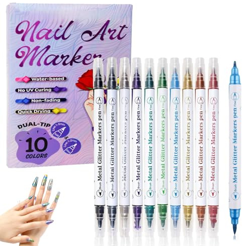 10 Colors Nail Art Pens Set, 2025 Upgrade Nail Art Markers for Gel Nails, DIY Quick Dry Graffiti Dotting Point Liner Pens, 3D Nail Polish Pens for Painting, Nails Art Drawing Tool (10 Colors,1 Set)