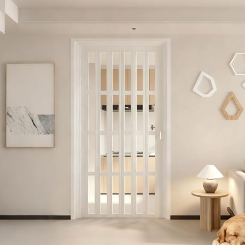 Moubhjd Porte Accordéon Interieur, Porte Pliante Magnétique en PVC, PVC et acrylique transparent, pour salle de bain, chambre, buanderie, cuisine（Ouverture simple、Size：W:95 x H:185cm）