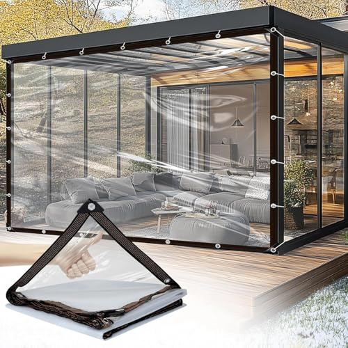 Plane Durchsichtig für Außenbereich 2 * 5m,Plane Transparent mit Ösen,Wasserdicht Durchsichtig uv Best Ndig,Abdeckplane Durchsichtig wasserdichte