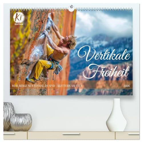 Vertikale Freiheit (hochwertiger Premium Wandkalender 2026 DIN A2 quer), Kunstdruck in Hochglanz: Felsenfeste Leidenschaft: Ein Jahr im Freeclimbing (CALVENDO Sport)
